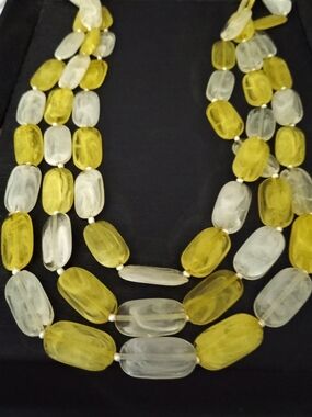Vintage Yellow and White Multi-Strand Bead Necklace